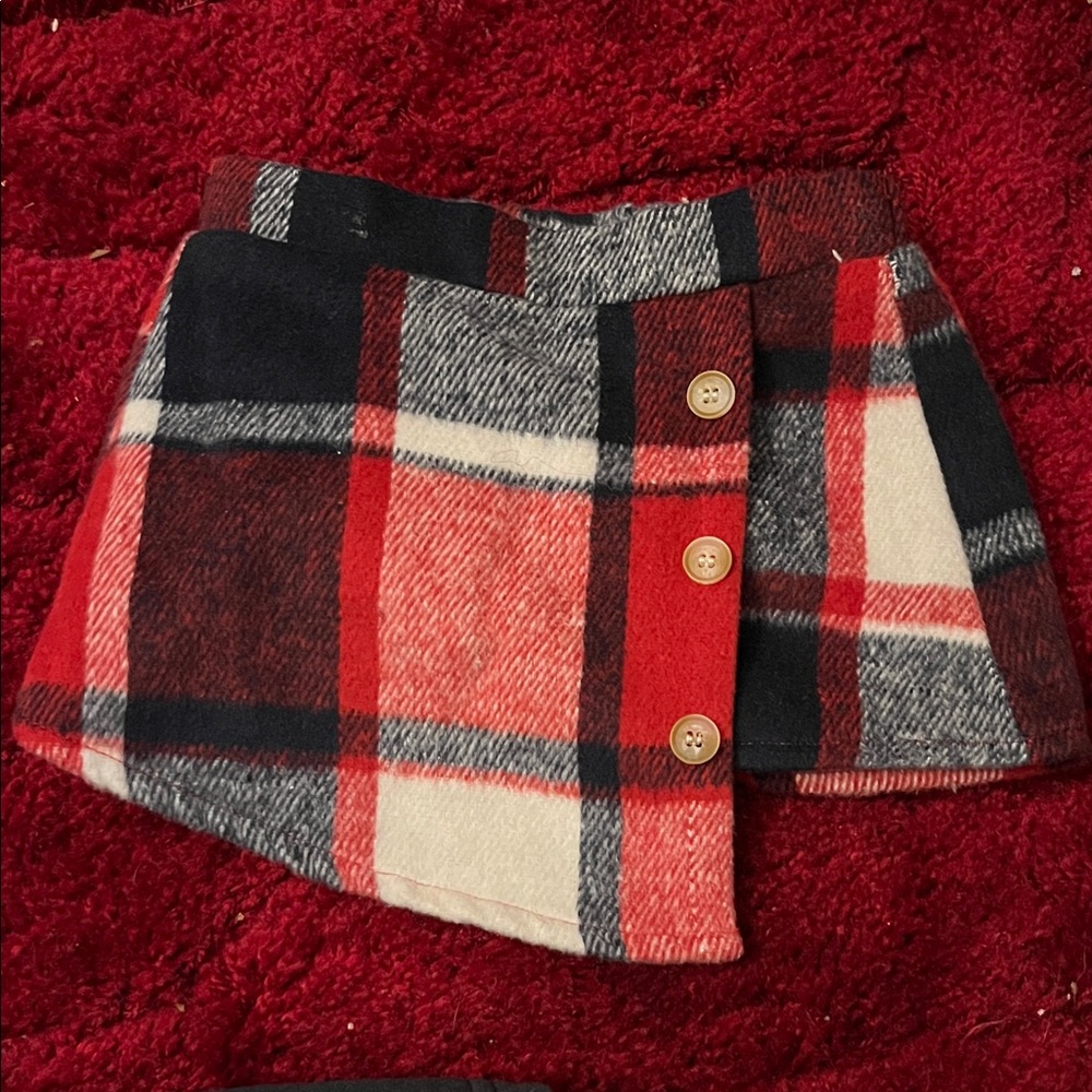 SHEIN Red and Black Plaid Skort with Buttons